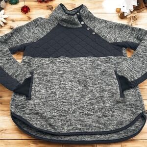 Abercrombie Fitch Women's Gray Quilted Snap Neck Fleece Pullover Sweatshirt XS